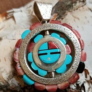 Turquoise Mother of Pearl Sun Face Zuni